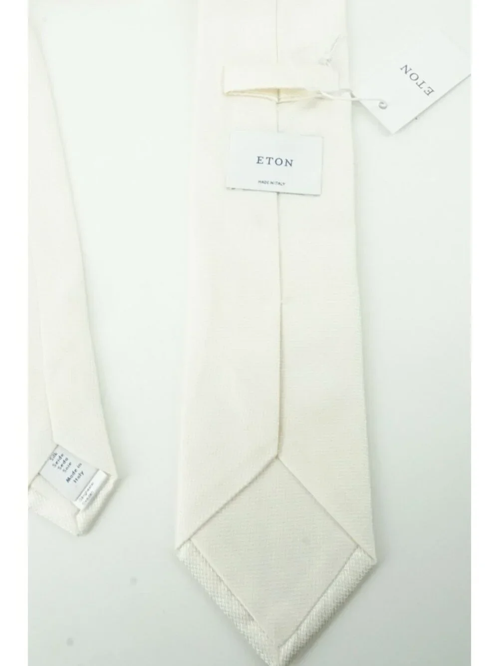 Eton Eggshell White Herringbone 100% Silk Tie Brand New With Tags